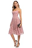 Atnlewhi Damen Vintage ärmellosen V-Ausschnitt A-Linie Kleid Blumen Knielang Spitzenkleid...