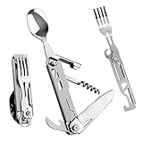 HONZIN Camping Besteck Utensilien, 5 in 1 Multifunktions Klappbesteck, tragbares...