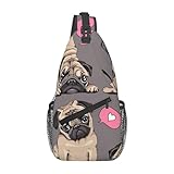 Sling Bag Adorable Beige Mops Welpen Sling Rucksack Brust Tagesrucksack Crossbody Rucksack...