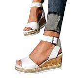 Sandalen Damen Plateau Wedge Sandaletten Plattform Riemchen Sandalen Schnalle Frauen...