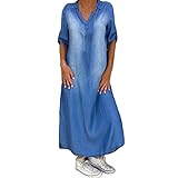 Generic Jeanskleid Damen Lang Hemdkleid Denim Kleid Maxi Sommerkleider Locker...