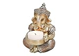 Deko Figur Ganesha mit Teelichthalter Figur sitzend 11 cm, Polystein champagner silber...