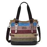 CHEREEKI Damen Handtasche, Canvas Tasche Multi-Color Streifen Umhängetasche,...