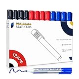 maxtek Whiteboard Marker 12 Whiteboard Stifte Rundspitze ca.2-3mm Linienbreite,...