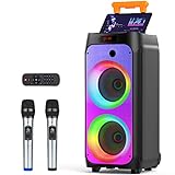 JYX Karaoke Anlage mit 2 drahtlosen Mikrofonen, Großer Lautsprecher Bluetooth...