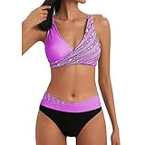 Damen-Badeanzug mit hoher Taille und zweiteiligem -Set Mannschaft (Purple, M)