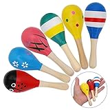 6 Stück Mini Holz Maracas Naturholz Maracas Klapper aus Holz, farbig Handbemalt Hölzerne...