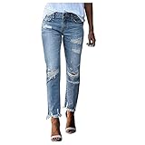 MKIUHNJ Hosen Teenager Mädchen Schwarz Freund Distress Womens Denim Stretch Riped Hosen...