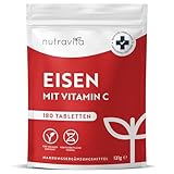 Eisentabletten mit 40 mg Eisen + Vitamin C (80mg) - 180 vegane Tabletten - Eisen...