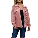 Damen Cordjacke Elegant Schick, Herbstjacke Solid Farbe Casual Mode Langarm Bomberjacke...