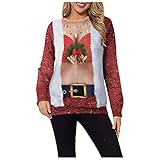 APOKIOG Damen Weihnachten Langarm Fashion Wacky Print O Sweatshirt Bluse Shirt Kordel...