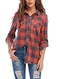 Timuspo Damen Kariertes Bluse Karohemd Button-down Langarmshirt Boyfriend-Stil...