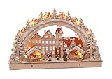 Spetebo LED Holz Schwibbogen 45x28 cm - Motiv Weihnachtsmarkt - Lichterbogen Fensterdeko...