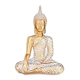 dszapaci Buddha Statue Gold 30cm Dekofigur sitzend mit weißem Muster Buddha...