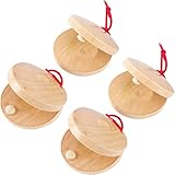 4 Stück Holz Kastagnetten, Kastagnetten Holz Finger Kastagnetten Tanzbrett...