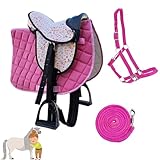 MY SWEET PONY® Kinder Shettysattel-Set Pink Flower + Halfter + Führstrick | Sattel für...