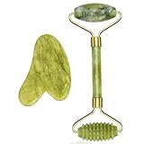 Gua Sha MassagegeräT, Jade Roller Set, Natü Rliche Jaderolle, Gesichts FüR...