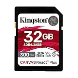 Kingston Canvas React Plus 32GB SDHC Speicherkarte UHS-II 300R/260W U3 V90 for Full...