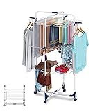 Clothes Airer Tower, Faltbar und platzsparend, 3 Levels, 6 Faltbare Flügel, Rollable and...