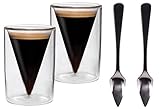 Feelino® Espressotassen Set (2x70ml + 2 Löffel) Espresso Gläser,...