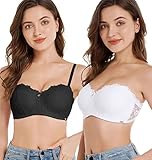 SHEKINI Balconette BH Push up Bügel-BH Trägerloser BH Gepunkteter Spitzen-BH...