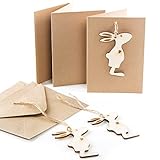 Logbuch-Verlag 3 Grußkarten Ostern mit Osterhase aus Holz - Osterkarte...