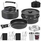 BILIPLE Camping Kochgeschirr Set 9-teiliges Outdoor Kochgeschirr Kochtopf Set...