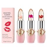 3 Packs Flower Jelly Lippenstift Set Magic Temperature Farbwechsel Lippenbalsam...