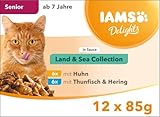 IAMS Delights Senior Katzenfutter Nass - Multipack mit Huhn und Fisch in Sauce,...