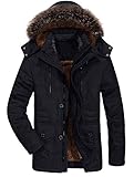 FTCayanz Herren Warme WinterJacke Parka Lang Wintermantel Mit Kunstfell Kapuze Outdoor...