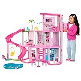 Barbie Traumvilla, 3-stöckiges Barbie-Haus mit 10 Spielbereichen inklusive Pool, Rutsche,...