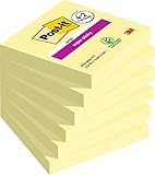 Post-it Super Sticky Notes Kanariengelb, Packung mit 6 Blöcken, 90 Blatt pro Block, 76 mm...