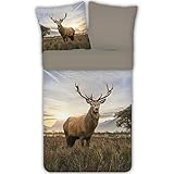 ESPiCO Bettwäsche Trendy Bedding Hirsch Tiermotiv Geweih Sonnenaufgang Rotwild...