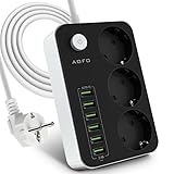 AOFO Steckdosenleiste Steckdosenadapter 3 Fach schaltbare mit 6 USB (5V/3.4 A,...