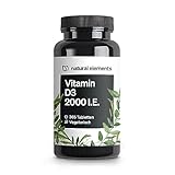 natural elements Vitamin D3 2000 I.E. – 365 Tabletten – für Knochen und Immunsystem...