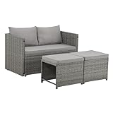 SVITA ATHINA 2in1 Sitzgruppe Outdoor Rattanlounge Balkon Essgruppe Gartenmöbel...