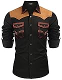 COOFANDY Herren Western Cowboy Hemd Bestickt Langarm Slim Fit Casual Baumwolle...