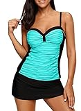 Aleumdr Bademode Tankini Set Damen Ruched Badeanzug bauchweg Push up mit Bügel...