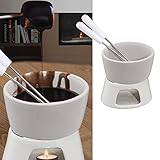 Cepewa 1 x Keramik Schokofondue Set Fondue-Set Schokolandenfondue weiß inkl. 2...