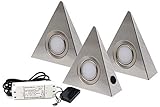 vislux 3er Set LED Dreieckleuchte Unterbauleuchte Küchenleuchte EDELSTAHL 3x3W Warmweiß...