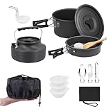 BNGXR Camping Kochgeschirr Set, 12-Teilig Cookware Kit Picknick Töpfen Kochgeschirr...