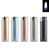 5 Feuerzeuge Metallic Matt Slim Line Feuerzeug mit Normalflamme Soft Flame Gas...