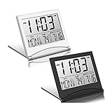 bairong Digitaler Reise-Wecker, 2 Stück, LCD-Uhr, faltbar, Kalender,...