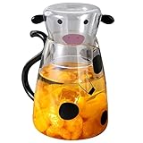 Glaskrug Mit Tasse Kuh Figur Glaskaraffe Glaskanne Wasserkrug Eistee Kanne Saftkrug 1800ml...