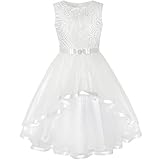 Sunny Fashion Mädchen Kleid Blume Nicht-gerade Weiss Belted Hochzeit Party...