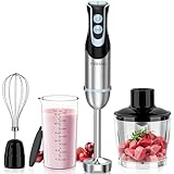 FRESKO 4-in-1 Stabmixer Edelstahl, 1000W Pürierstab mit 12 Geschwindigkeiten und...