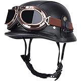 EBAYIN Halbschalenhelm Motorrad-Vintage-Lederhelm Im Deutschen Stil Halber Helm Bobber...