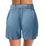 Damen Shorts Gestreifter Falten Kurze Hose Strandshorts Gummibund Hotpants High Waist...