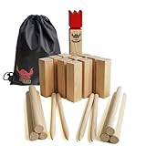 Jac & Mok Kubb Game Set - Hardwood Viking Games -KUBB Throwing Outdoor Games (Kubb Red, 5...