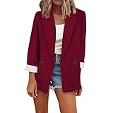 Blazer Damen Elegant Damen Elegant Kurzarm Blazer Einfarbig Revers Slim Fit Geschäft...